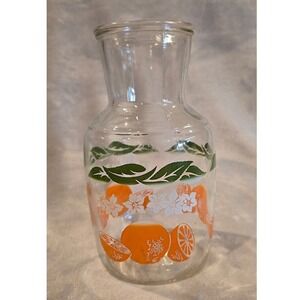 Vintage‎ 1970 Glass Orange Floral Design Juice Carafe Pitcher 7 3/4"